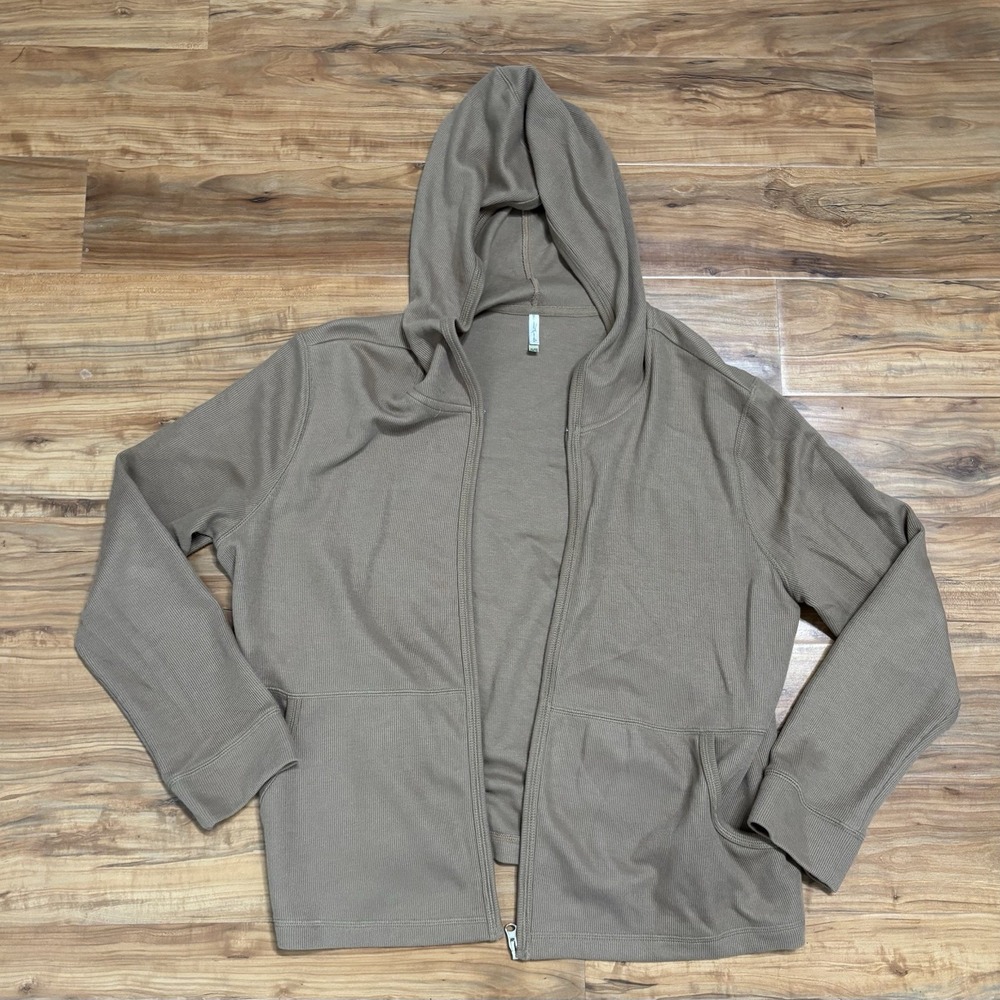 Women's White Stag XL 16/18 Knit Zip Up Hooded‎ Sweater Brown with Pockets